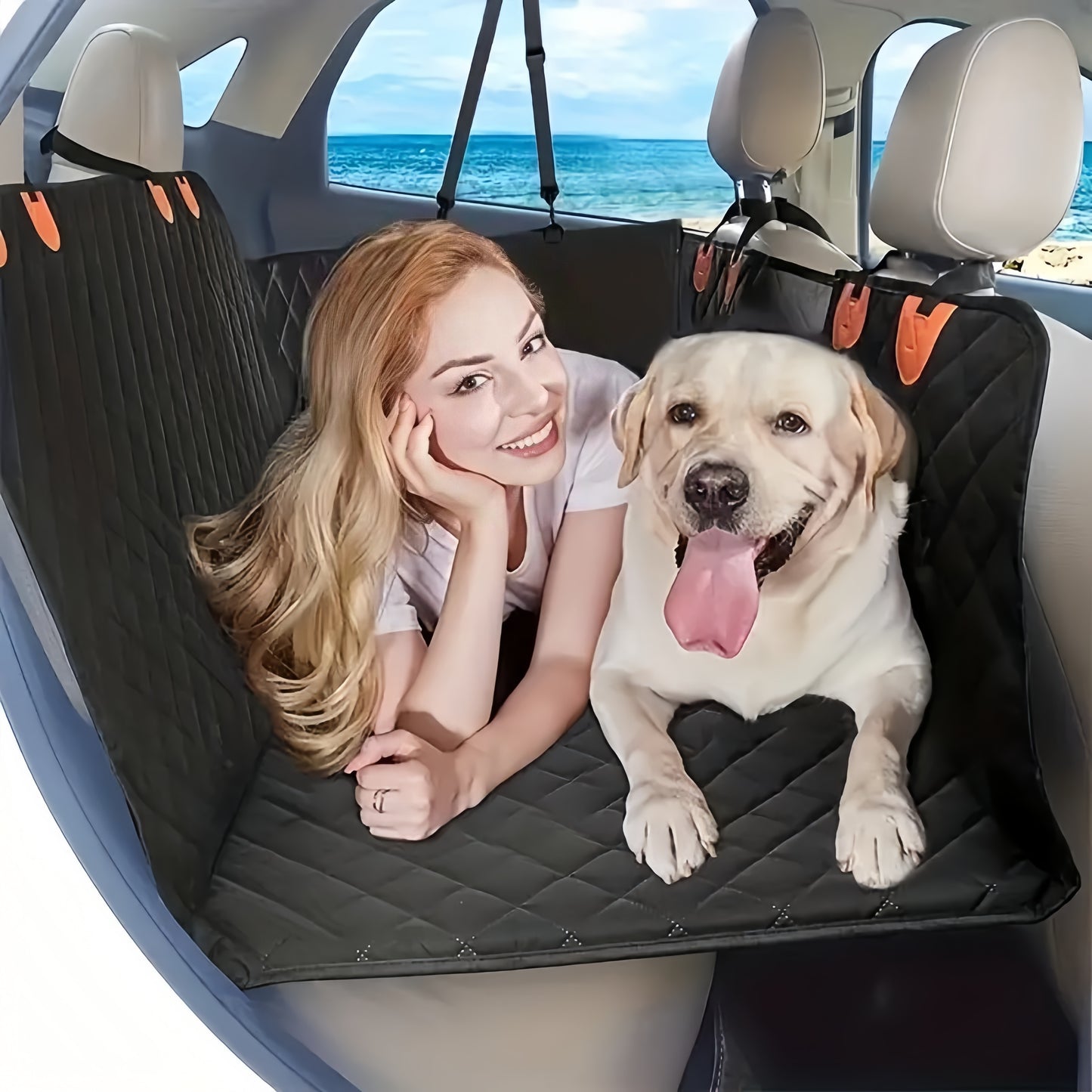 Heavy Duty Waterproof Pet Car Seat Cover Hammock with Mesh Window – Universal Fit Dog Back Seat Protector