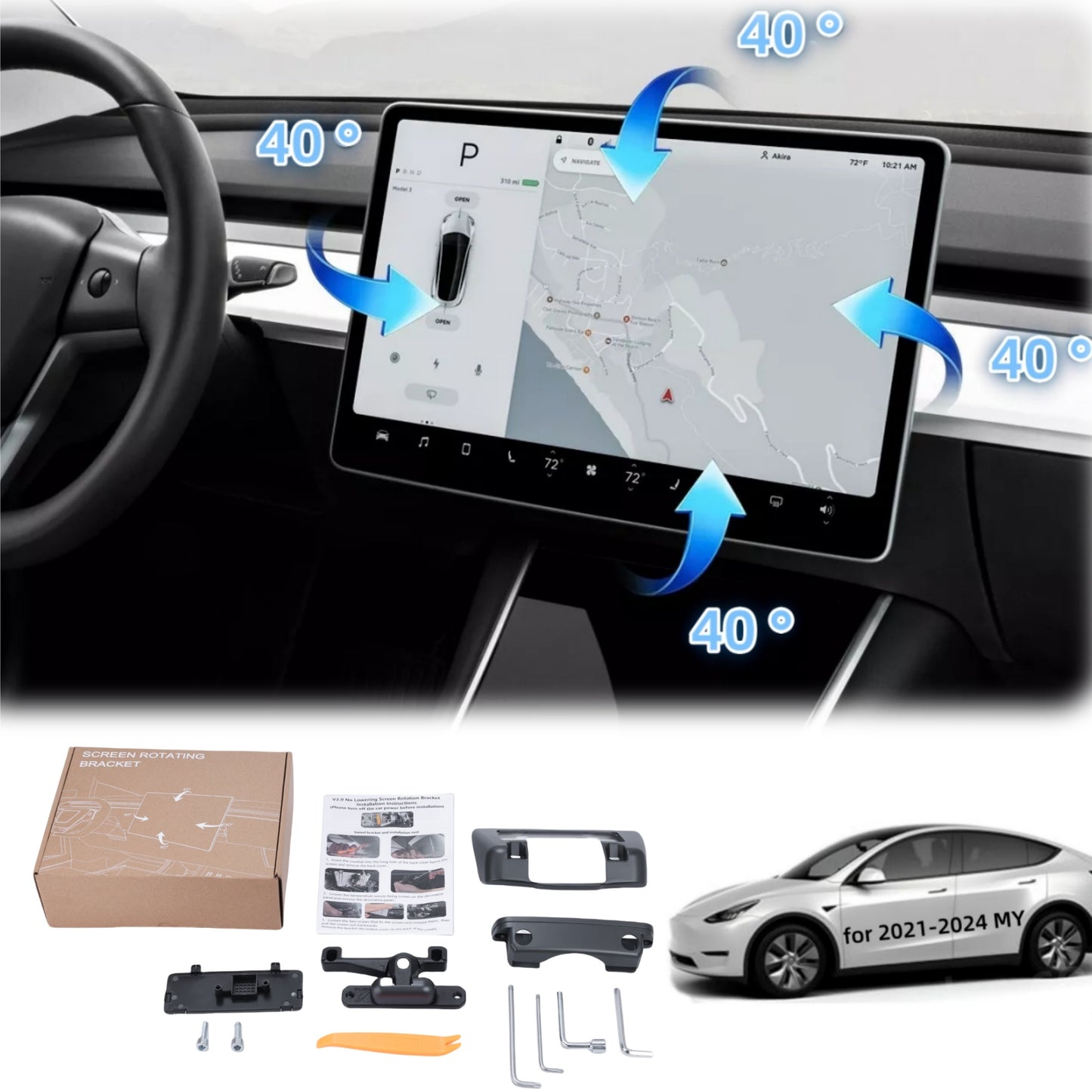 40° Adjustable Rotating Screen Mount for 2021-2024 Model Y