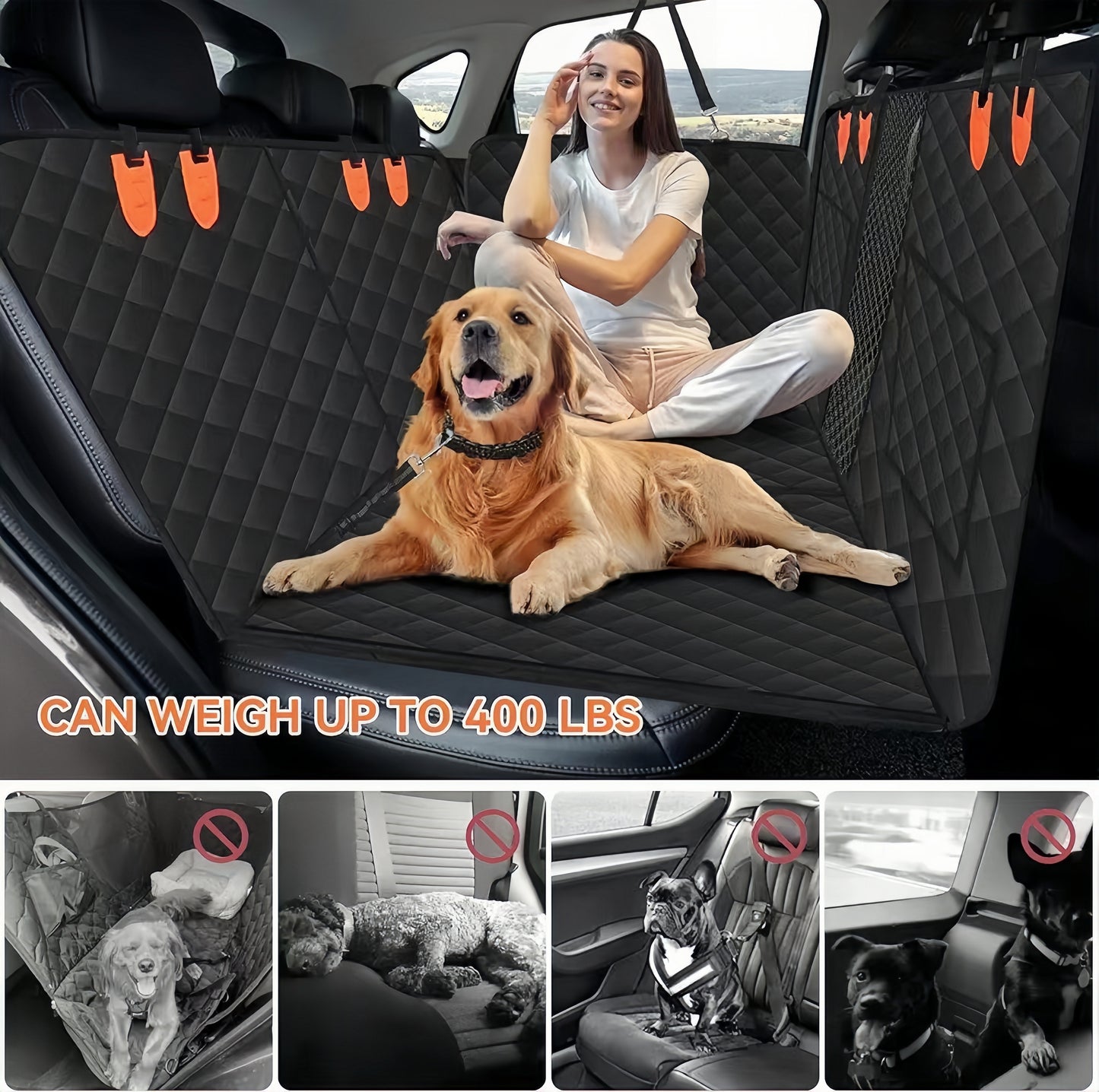Heavy Duty Waterproof Pet Car Seat Cover Hammock with Mesh Window – Universal Fit Dog Back Seat Protector