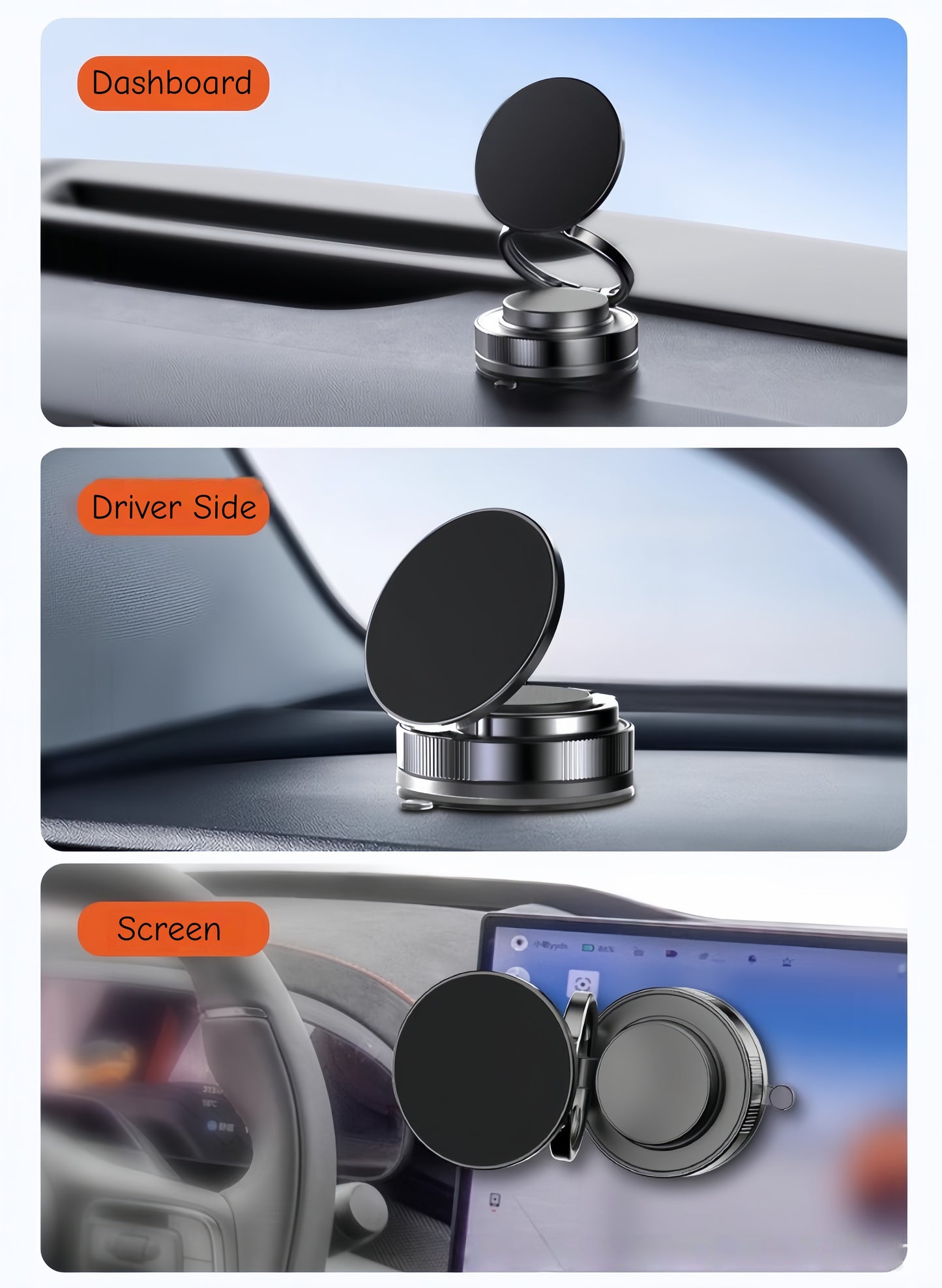 2025 Magnetic Car Phone Holder with Strong Suction Cup, 360° Adjustable Dashboard Mount for All Smartphones