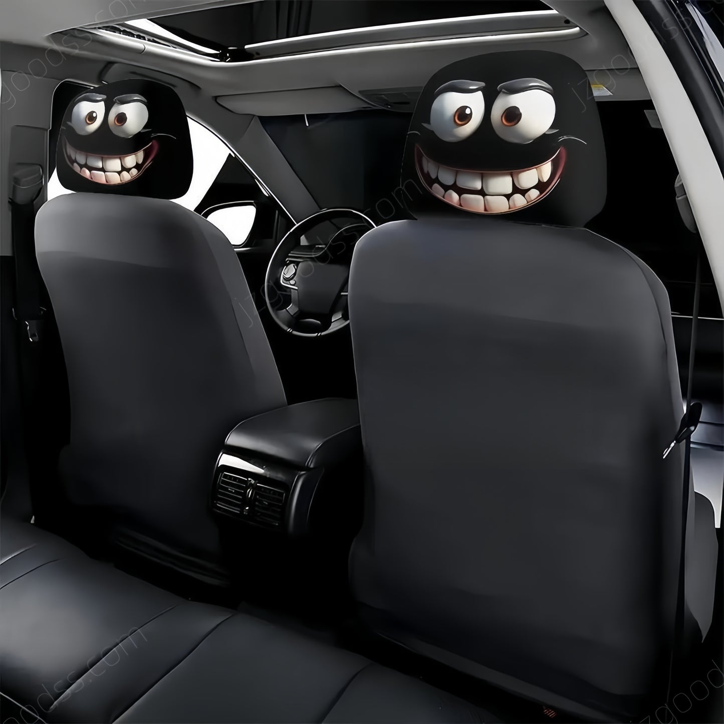 2PCS Funny Big-Eyed Cartoon Car Seat Headrest Covers – Universal Fit, Holiday Fun!