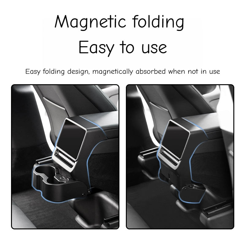 Foldable Rear Cup Holder & Screen Organizer for Model Y Juniper 2025+ & Model 3 Highland 2024+