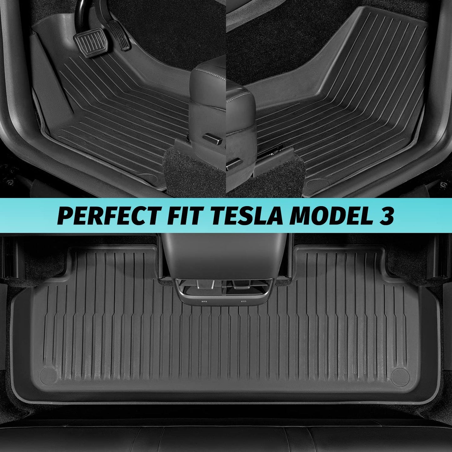 Premium All-Weather Floor Mats for Tesla Model 3 (2021-2023) – TPE 3PCs or 6PCs Set