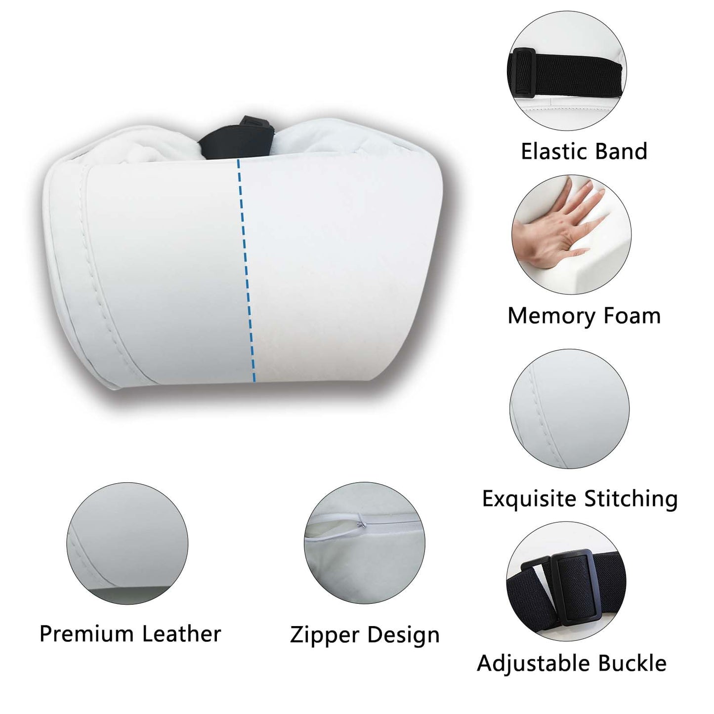 Universal Leather Neck Pillows (Set of 2) – Memory Foam Headrest for Car Seats