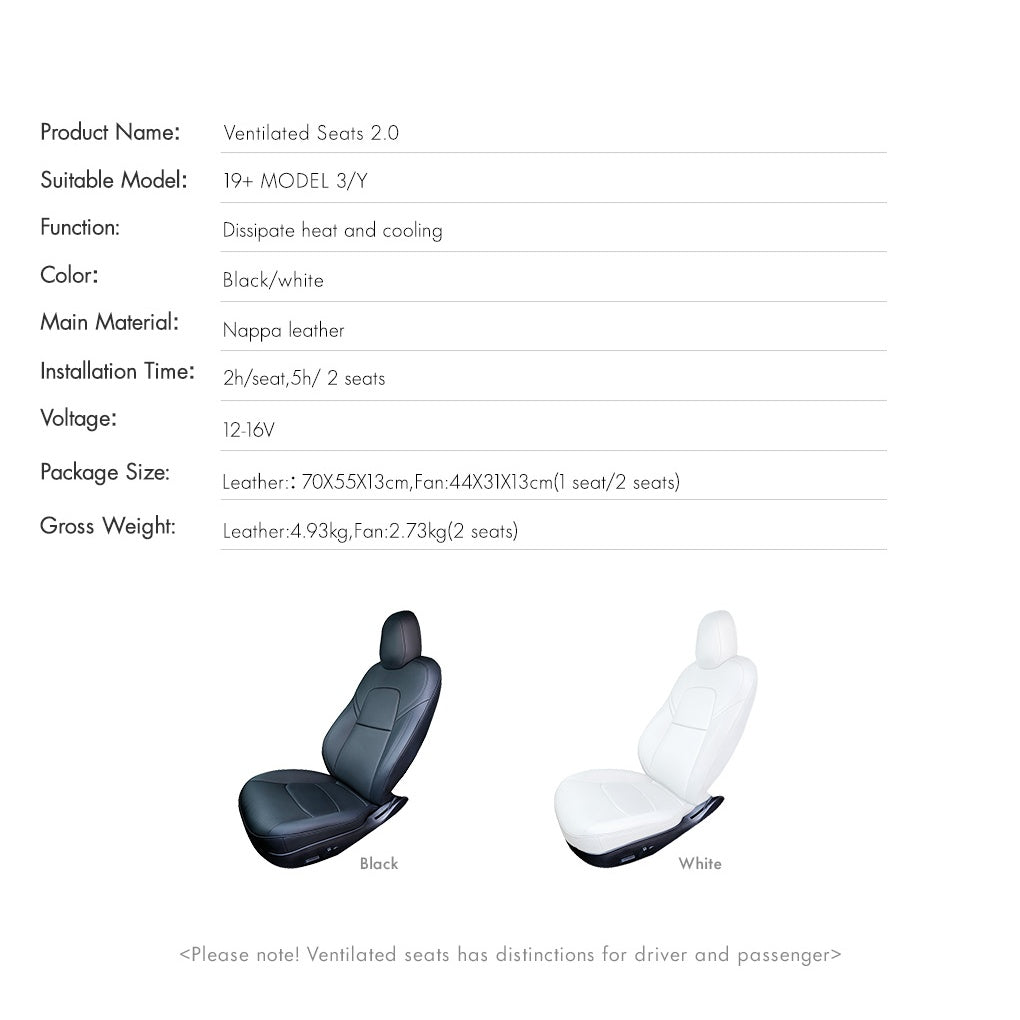 Ventilated 2.0 Upgraded Cooling Seat Cushion – 3-Speed Airflow & Breathable Cover Compatible with 2021-2024 Tesla Model Y