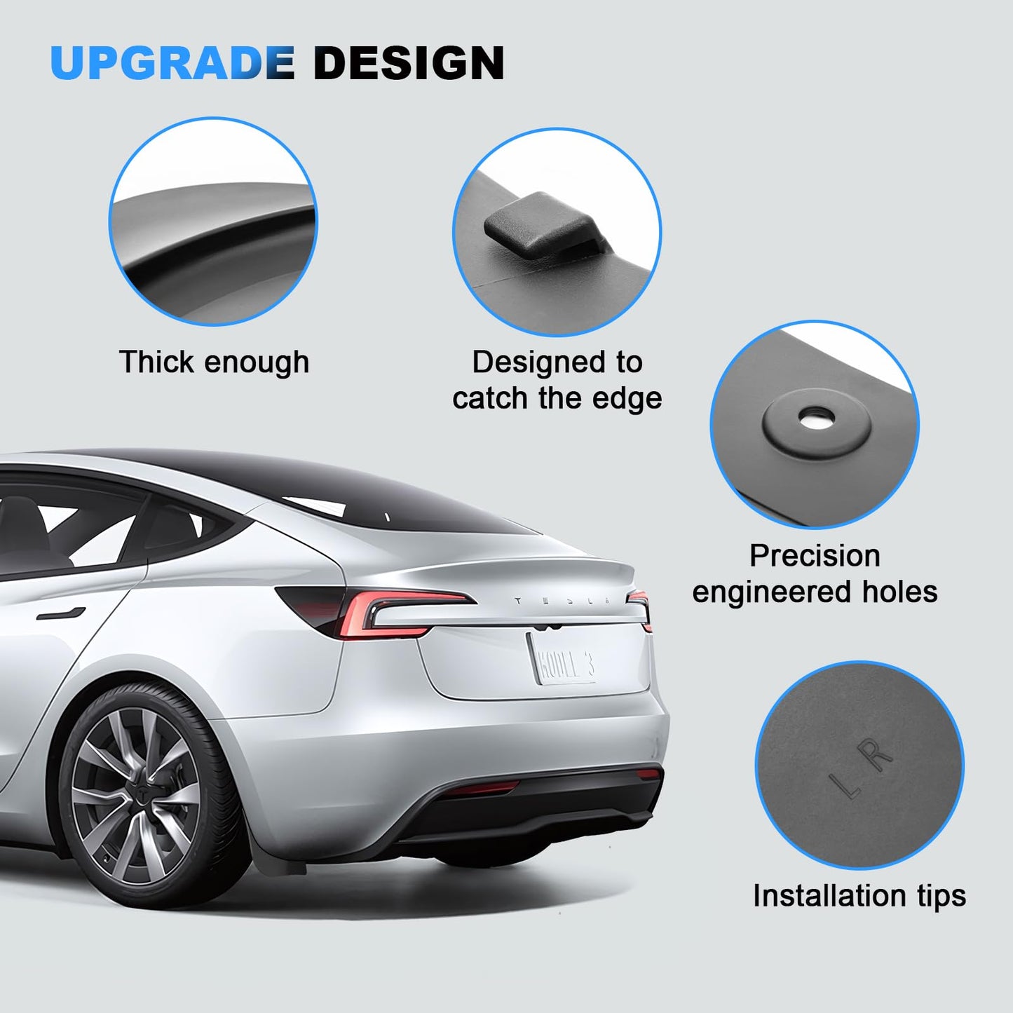 No-Drill Mud Flaps for 2024+ Model 3 Highland & Model Y Juniper