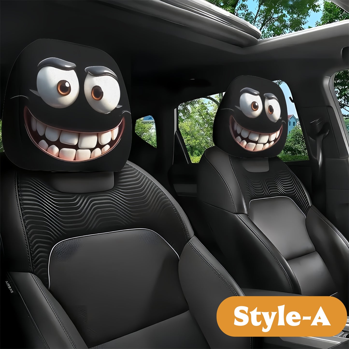 2PCS Funny Big-Eyed Cartoon Car Seat Headrest Covers – Universal Fit, Holiday Fun!
