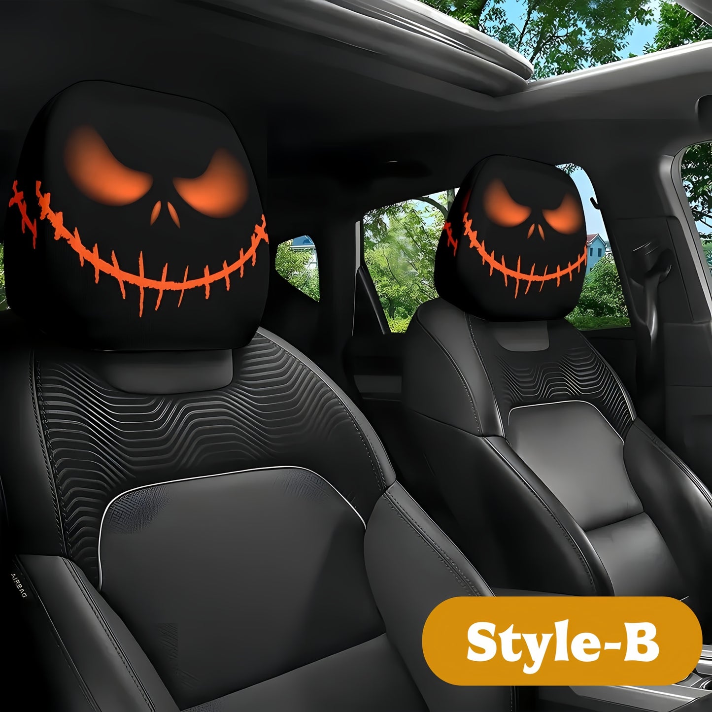 2PCS Funny Big-Eyed Cartoon Car Seat Headrest Covers – Universal Fit, Holiday Fun!