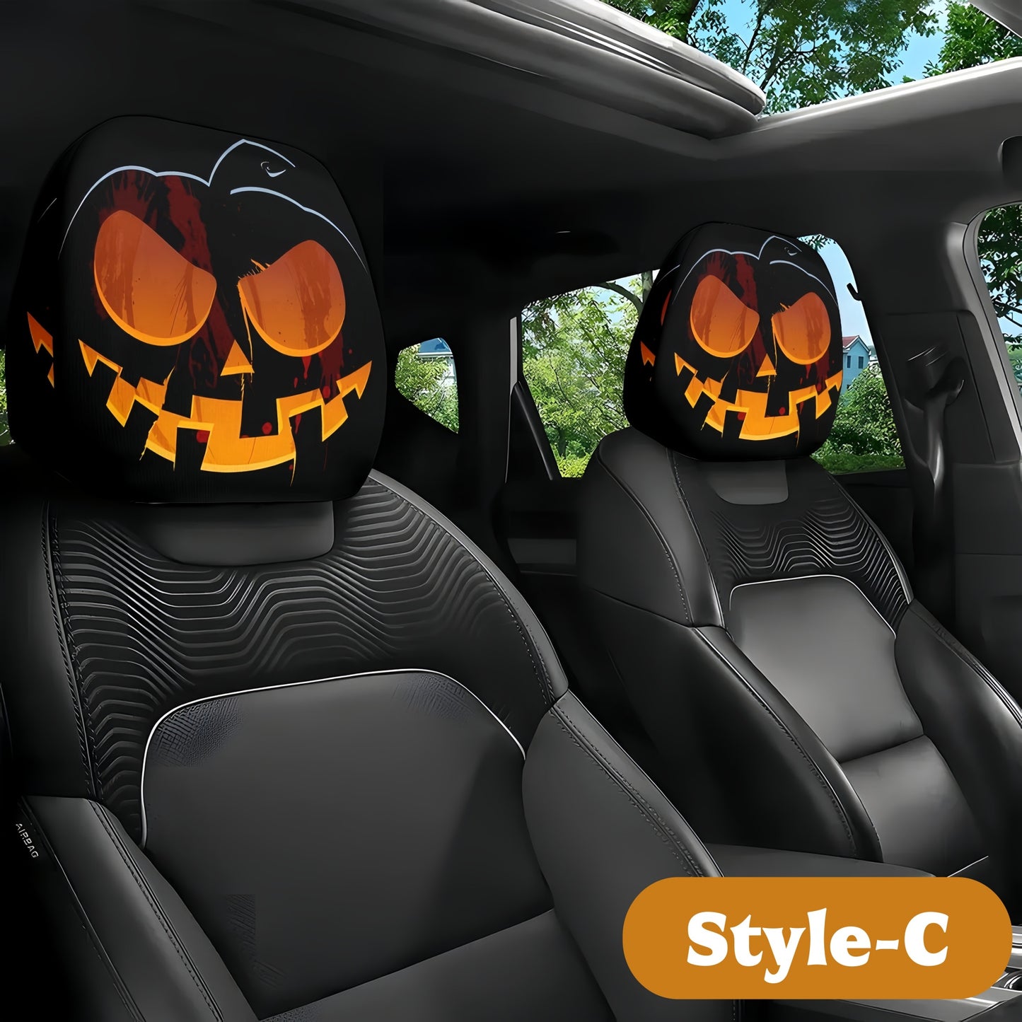 2PCS Funny Big-Eyed Cartoon Car Seat Headrest Covers – Universal Fit, Holiday Fun!
