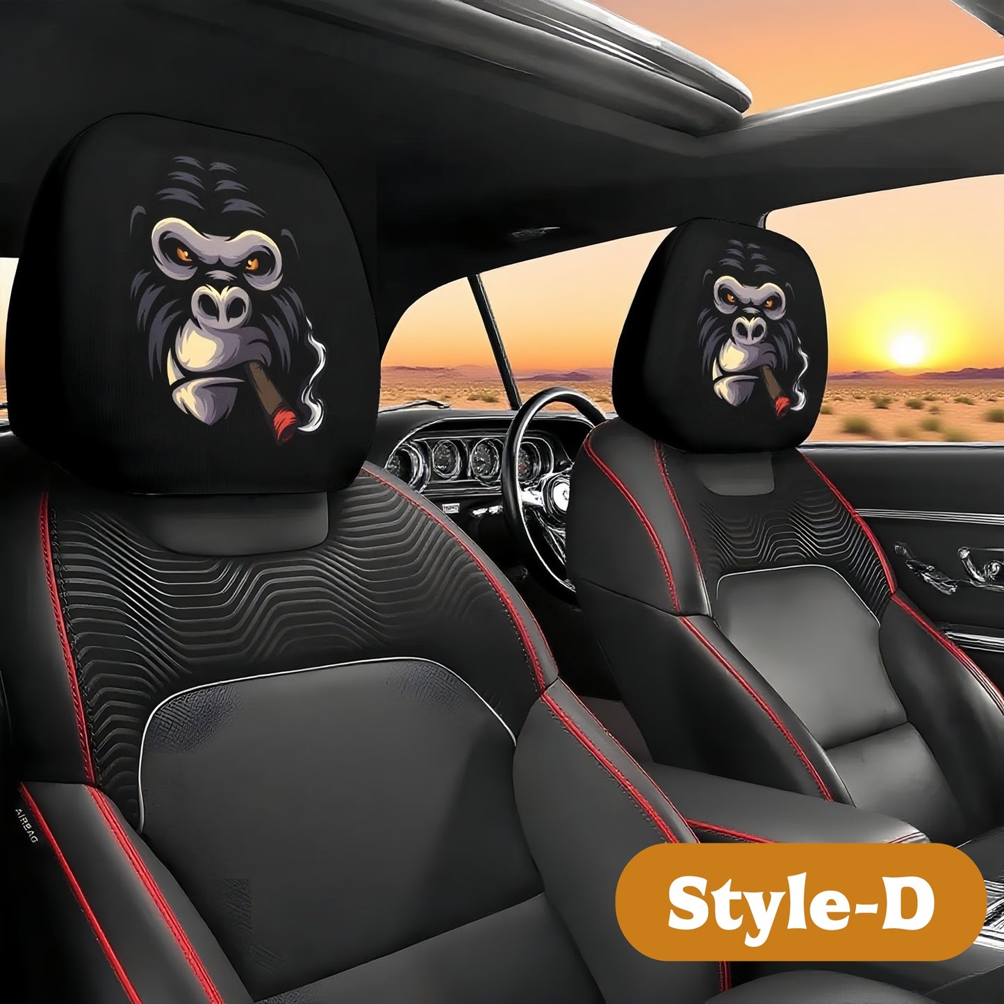 2PCS Funny Big-Eyed Cartoon Car Seat Headrest Covers – Universal Fit, Holiday Fun!