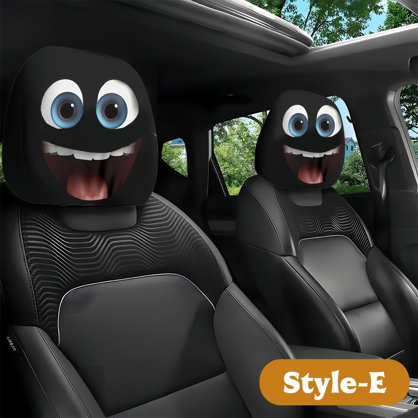 2PCS Funny Big-Eyed Cartoon Car Seat Headrest Covers – Universal Fit, Holiday Fun!