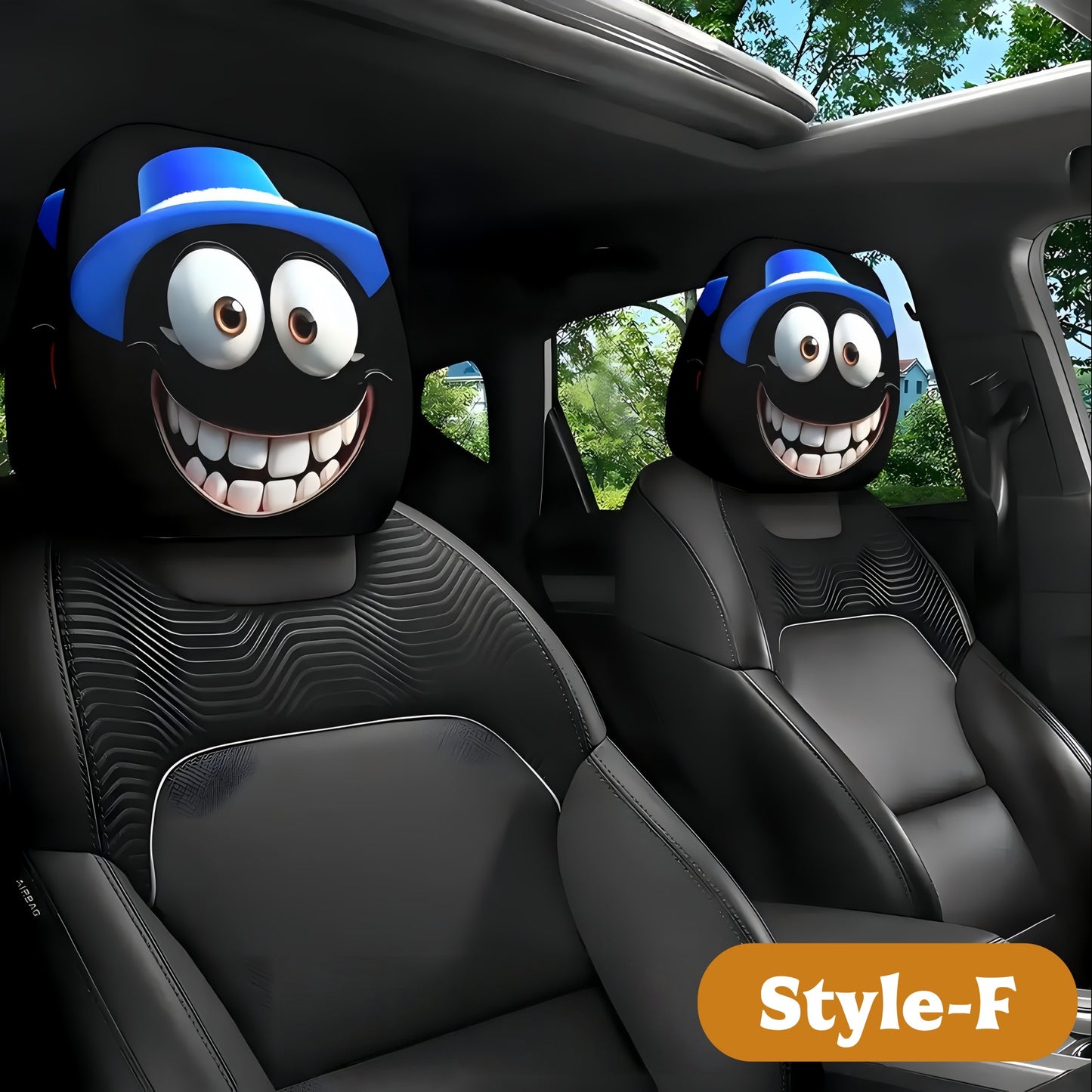 2PCS Funny Big-Eyed Cartoon Car Seat Headrest Covers – Universal Fit, Holiday Fun!