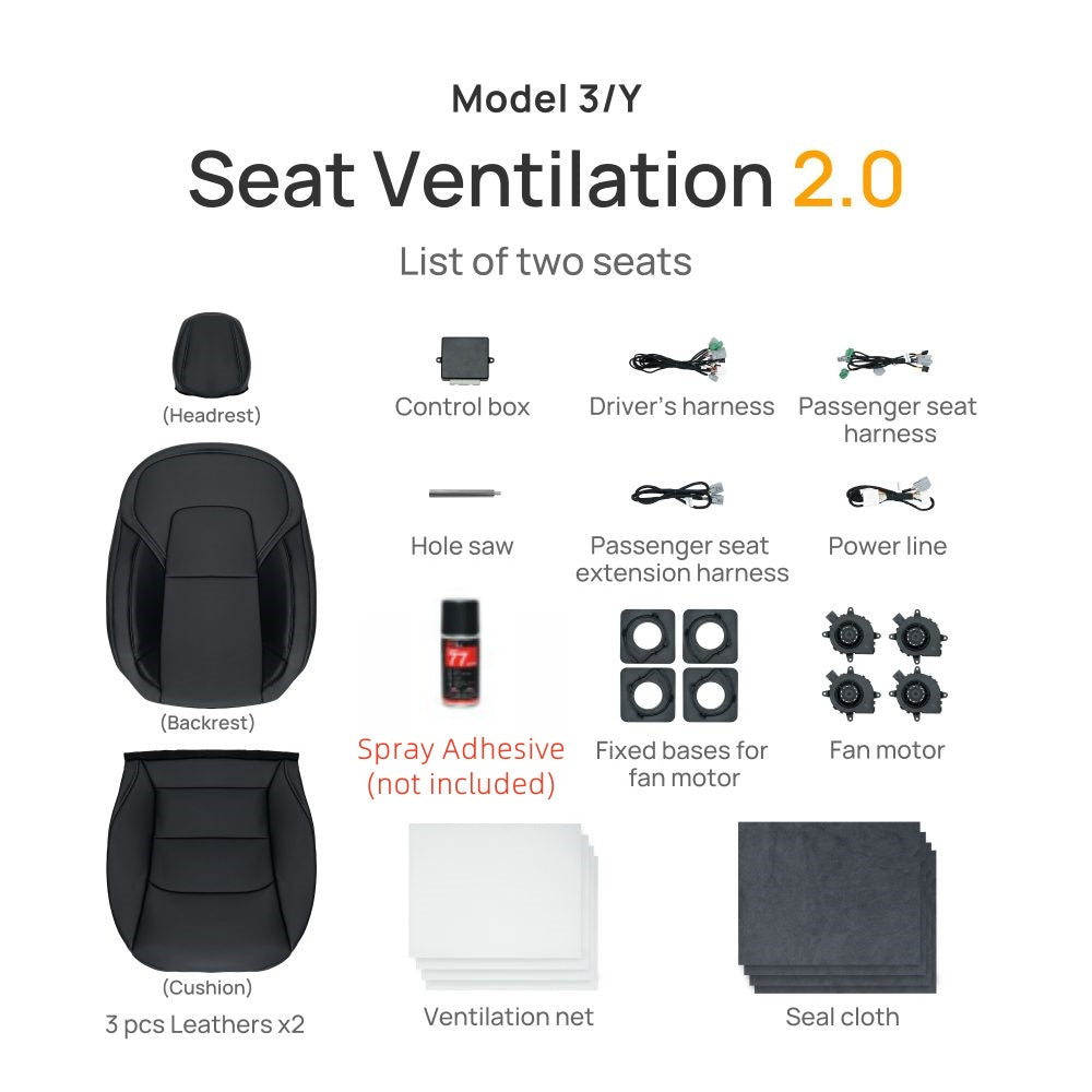 Ventilated 2.0 Upgraded Cooling Seat Cushion – 3-Speed Airflow & Breathable Cover Compatible with 2021-2024 Tesla Model Y