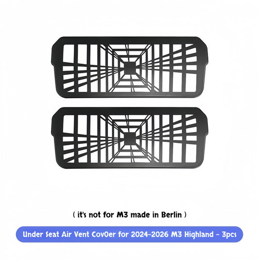 Rear seat underseat air vent cover for Model 3 Highland made of durable ABS, designed to protect airflow vents from debris