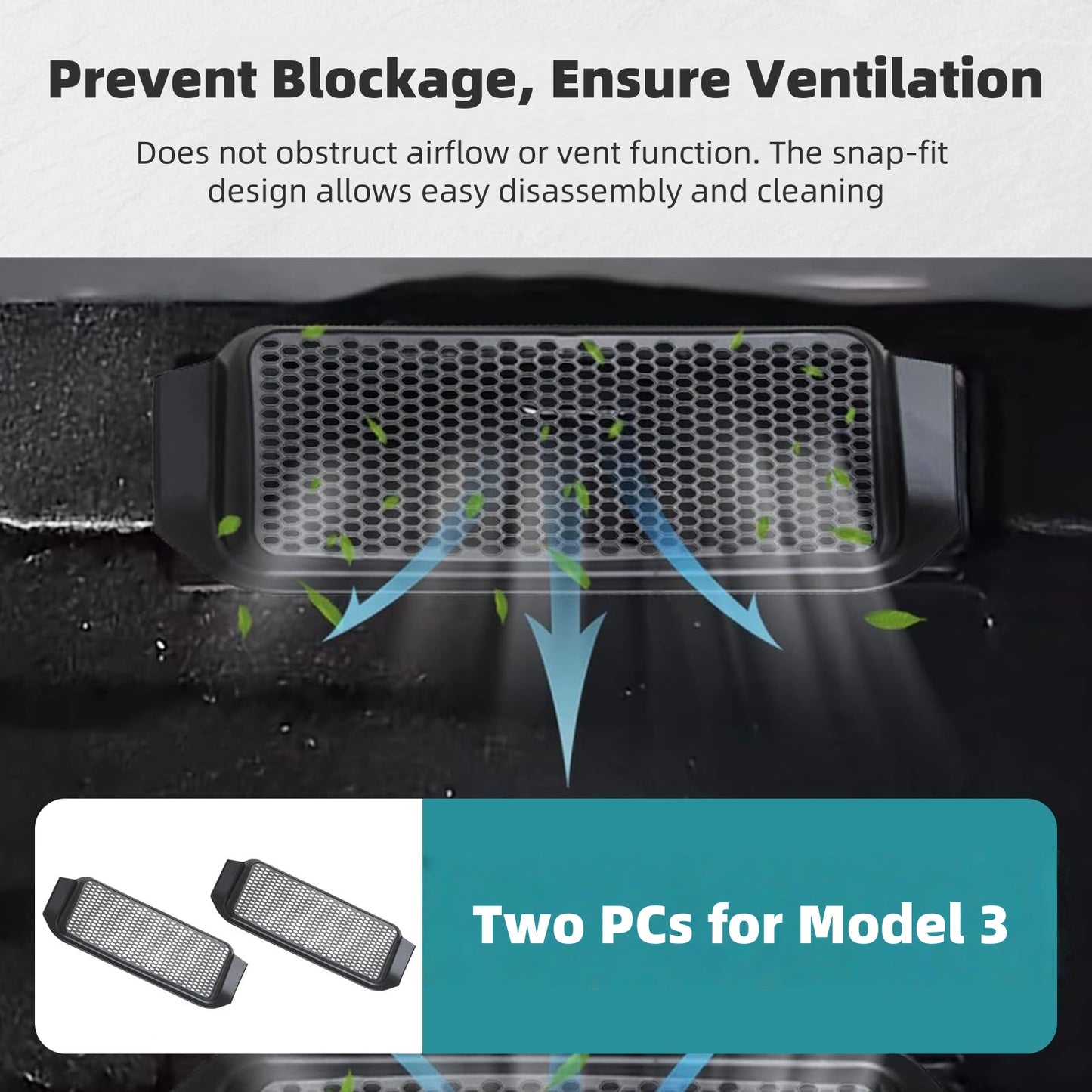 Under Seat Air Vent Cover for Model 3 (2021-2023) - ABS Rear Vent Protector