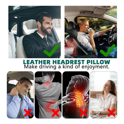Universal Leather Neck Pillows (Set of 2) – Memory Foam Headrest for Car Seats