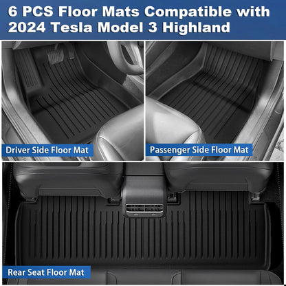 Premium All-Weather Floor Mats for Tesla Model 3 (2021-2023) – TPE 3PCs or 6PCs Set