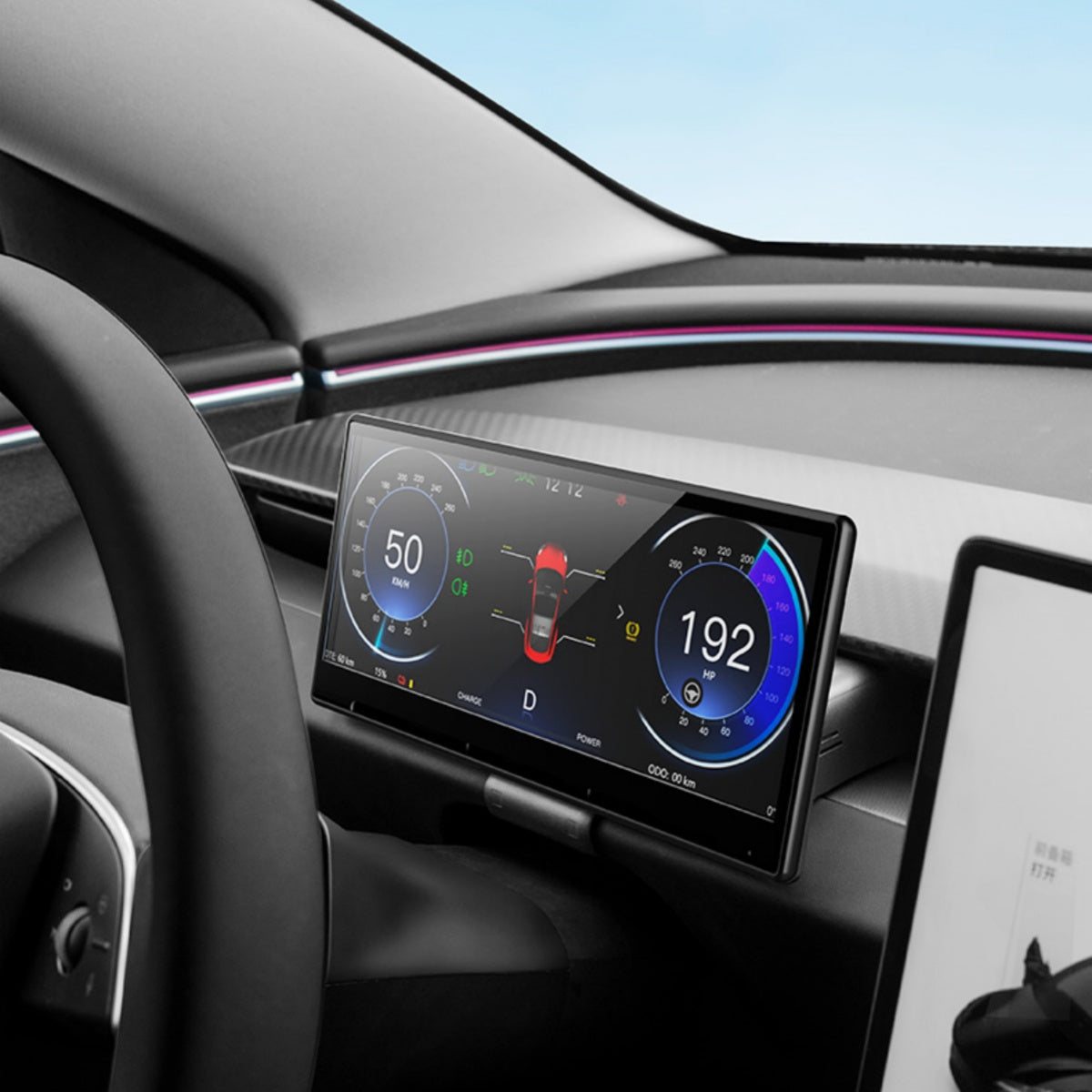 2.5D curved display with adaptive day/night brightness for Model 3 Highland, ensuring clear readability at all times