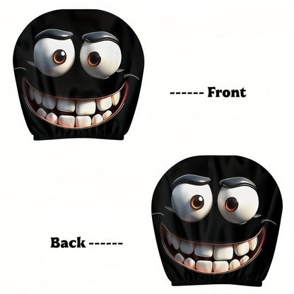 2PCS Funny Big-Eyed Cartoon Car Seat Headrest Covers – Universal Fit, Holiday Fun!