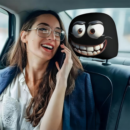 2PCS Funny Big-Eyed Cartoon Car Seat Headrest Covers – Universal Fit, Holiday Fun!