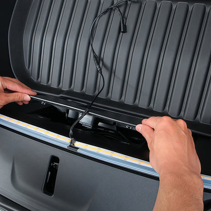Tesla Model 3 Highland frunk LED light strip providing brighter front trunk illumination when opened