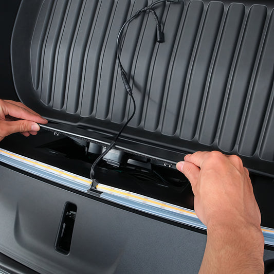 Tesla Model 3 Highland frunk LED light strip providing brighter front trunk illumination when opened