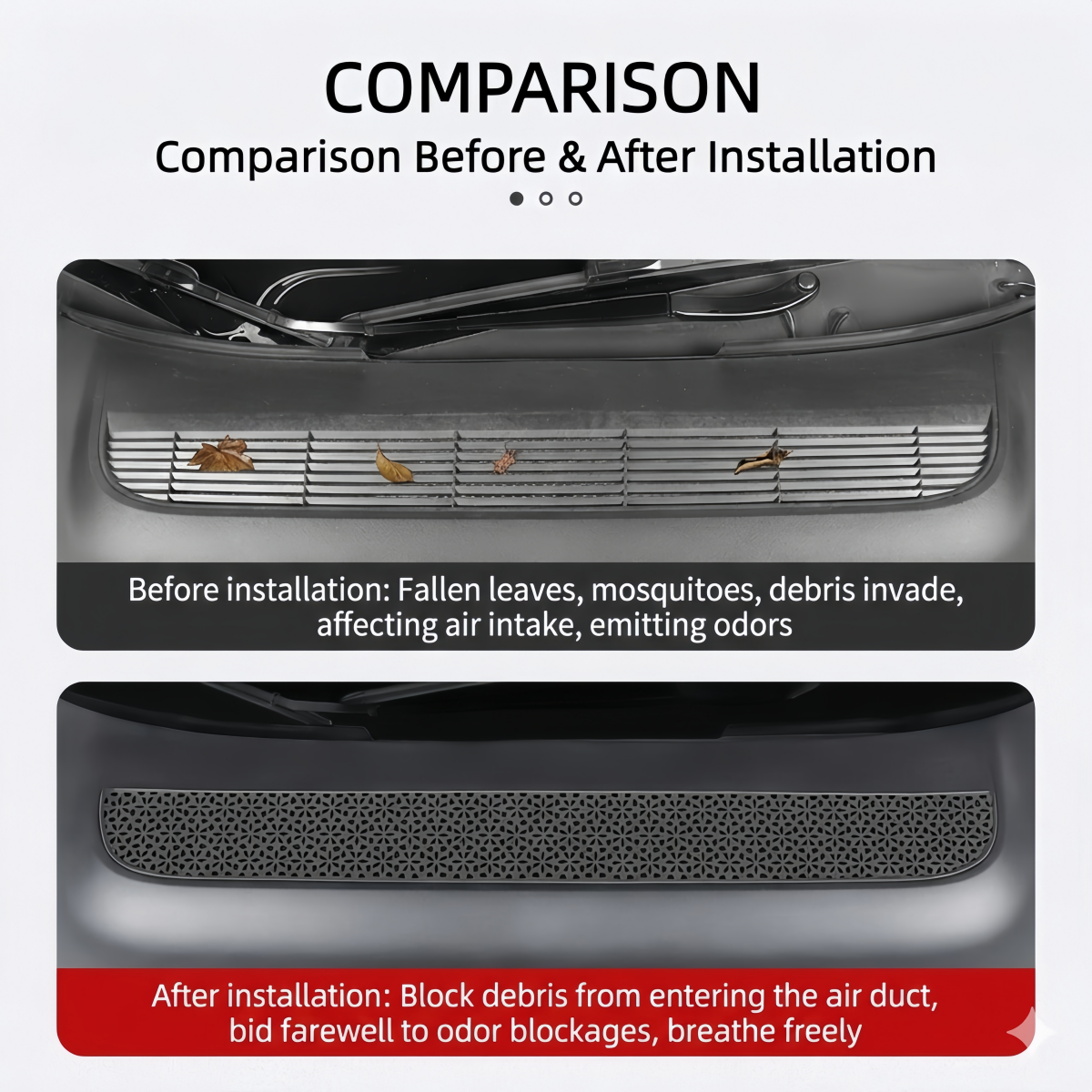 Juniper Model Y air intake grille cover providing HVAC protection while maintaining smooth and efficient airflow