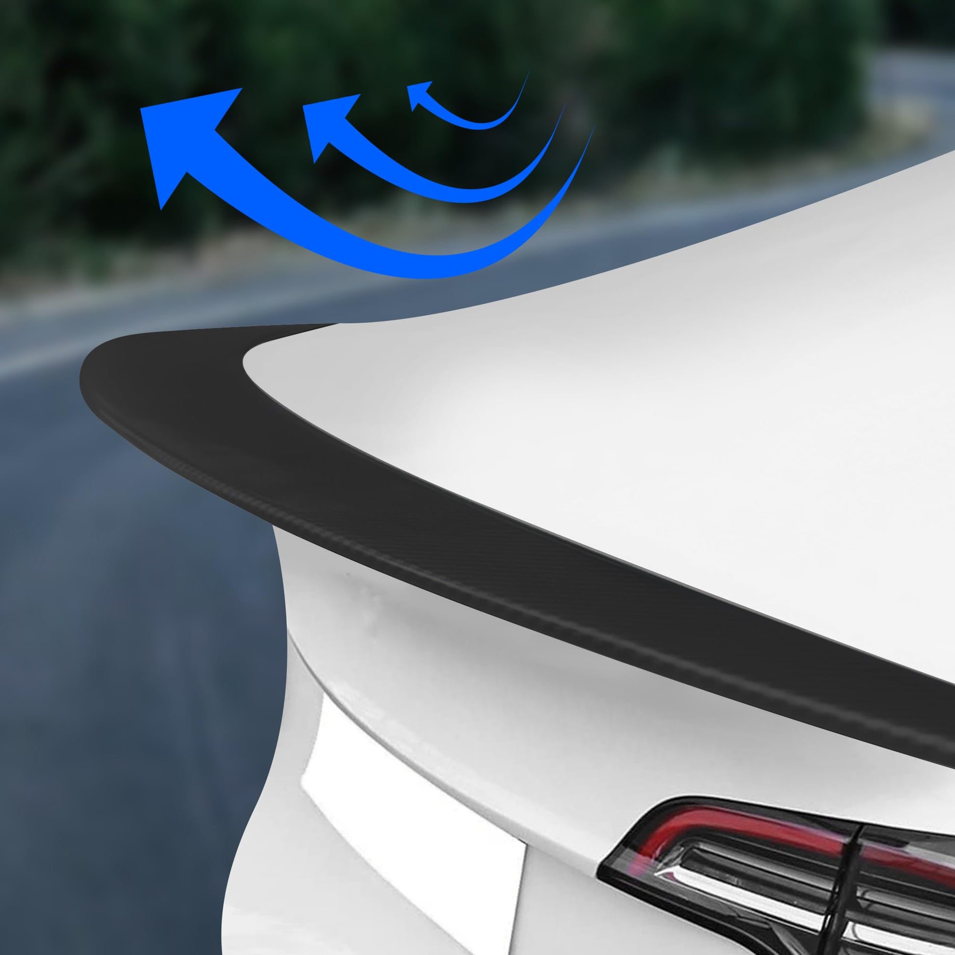 ABS trunk lip spoiler for 2024 Model 3 featuring easy installation with pre-aligned adhesive and no drilling