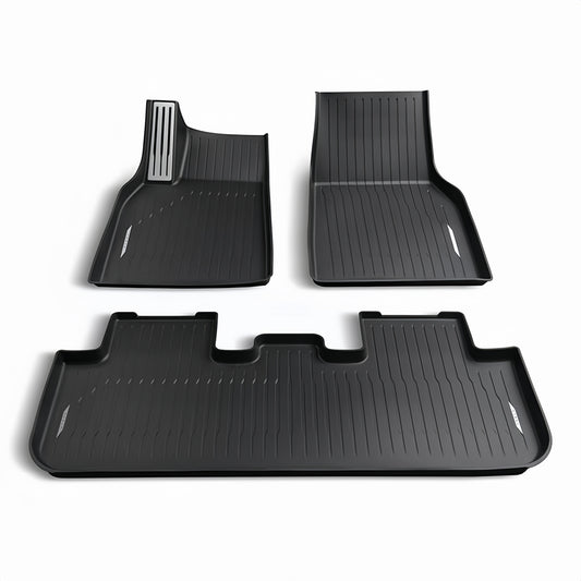 All-weather TPE floor mats designed for 2025–2026 Model Y Juniper, offering full interior protection in every season