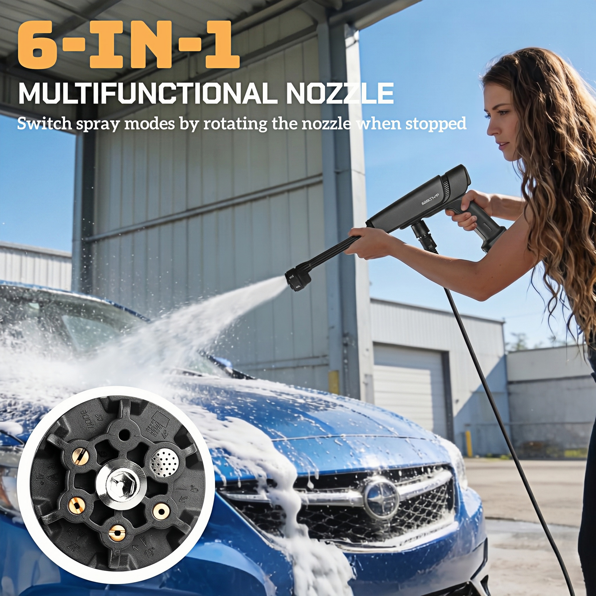 Handheld cordless pressure washer with 4.0Ah long-lasting battery providing over 30 minutes runtime for convenient portable cleaning tasks