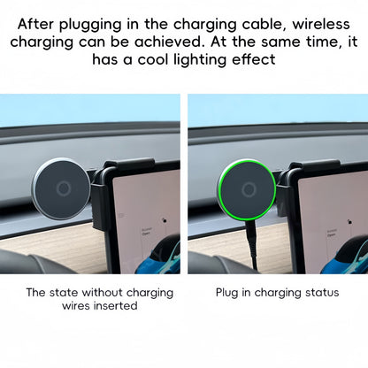 Car phone mount for Tesla with fast wireless charging and dashboard-friendly placement for convenience