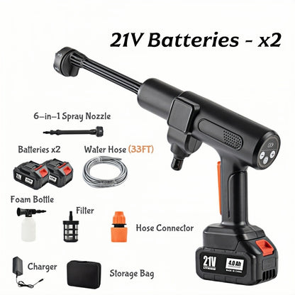 Car washer kit with portable storage bag including all accessories for convenient organization and easy transport of cleaning equipment