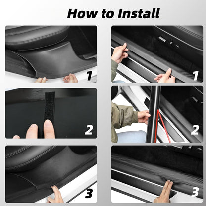 Durable ABS carbon fiber door sill plate protectors for 2024–2025 Model 3 Highland, enhancing interior appearance and protection