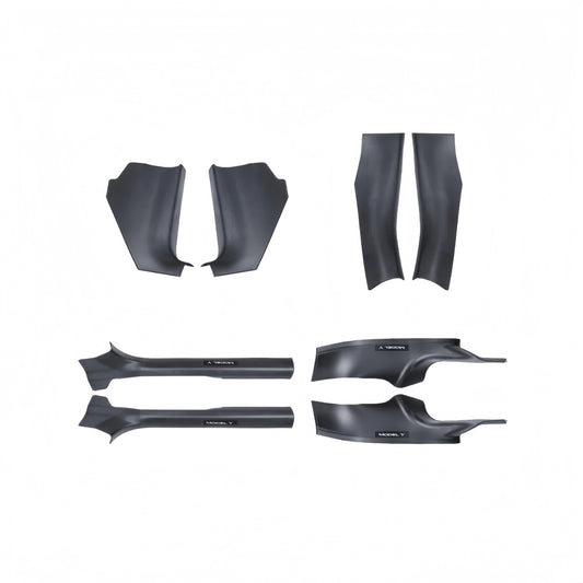 Carbon fiber door sill protector custom-fit for 2025+ Tesla Model Y Juniper 5-seater, preventing scratches and interior wear
