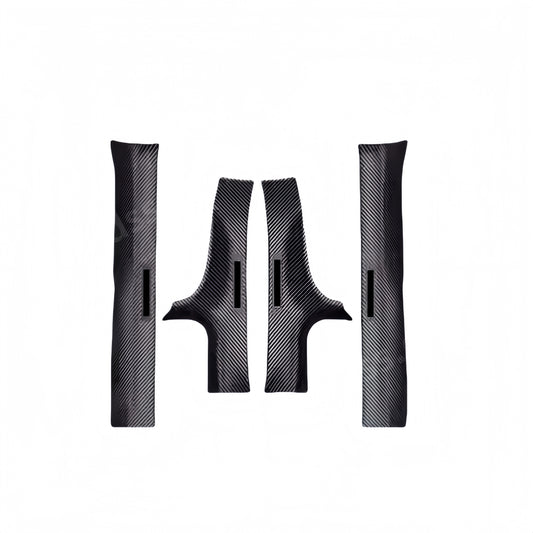 Carbon fiber door sill protector set designed for 2024–2025 Tesla Model 3 Highland, offering durable interior protection