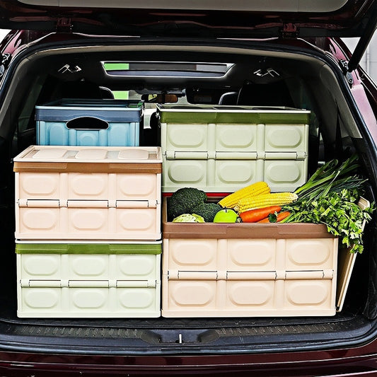Collapsible car storage organizer designed to save trunk space while keeping items neatly arranged and easy to access