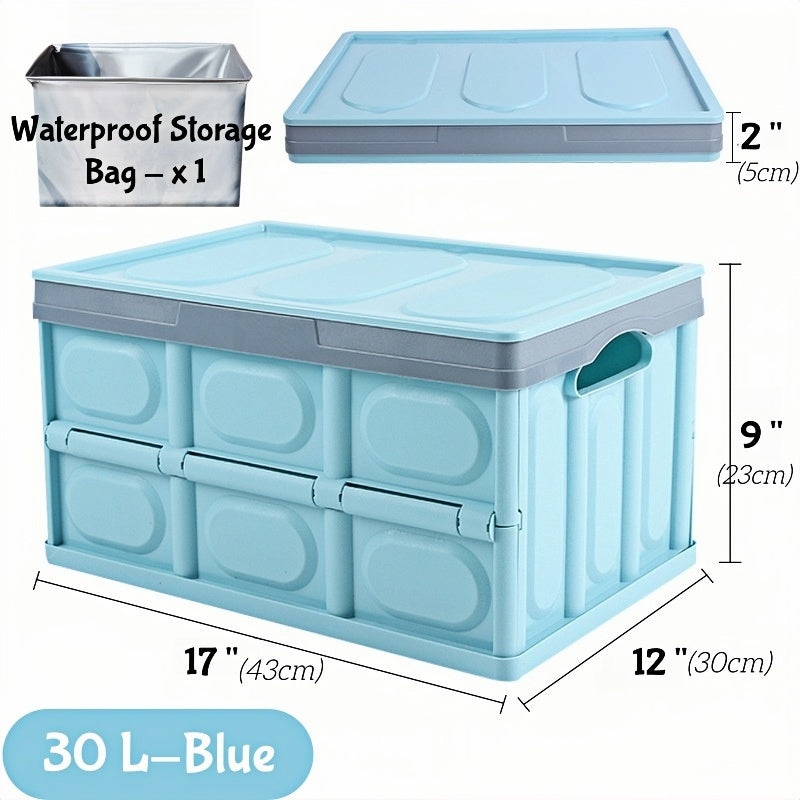 Compact collapsible trunk storage box that folds flat easily, saving space when not in use in your car or home