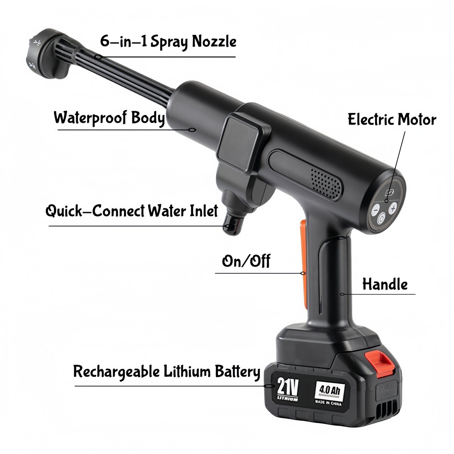 Cordless car washer with dual battery system providing extended runtime for uninterrupted cleaning of vehicles and outdoor spaces