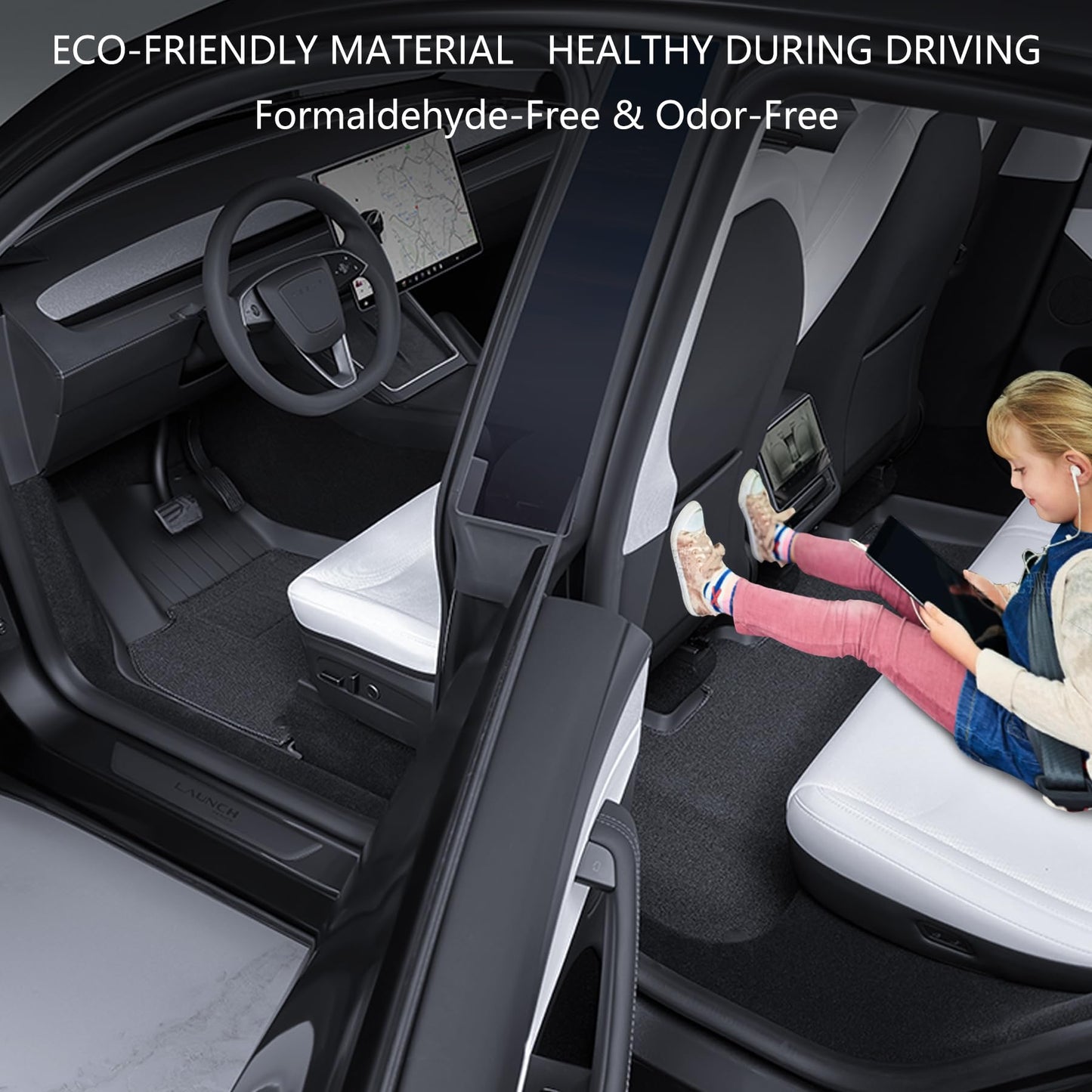 Custom fit floor liners for Tesla Model Y Juniper made with 3D laser scanning for precise interior coverage