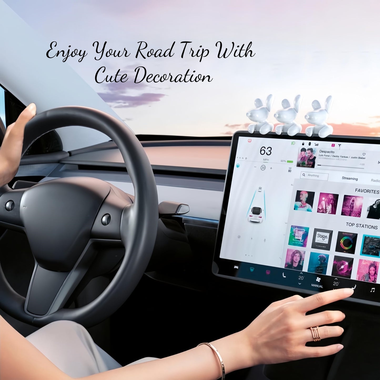 Small dashboard dog figurine compatible with Tesla Model Y Juniper, enhancing the interior with a playful touch