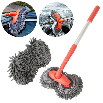 Double head microfiber car wash mop with long handle for efficient scratch-free cleaning of cars, trucks, and SUVs