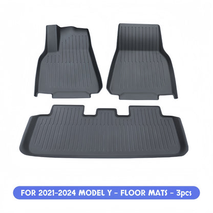 Easy-to-clean flexible TPE floor mats for Tesla Model Y interior, built for daily driving and all seasons