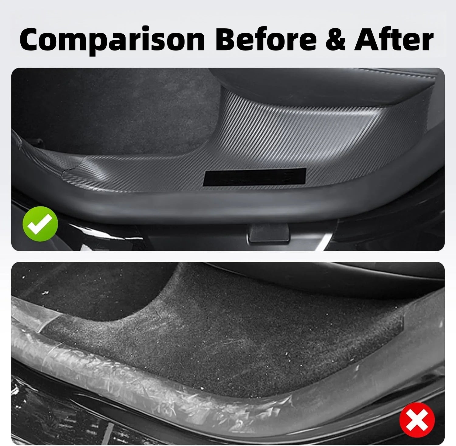 Easy-install carbon fiber protective cover for Model Y Juniper door sills, requiring no drilling and leaving no residue