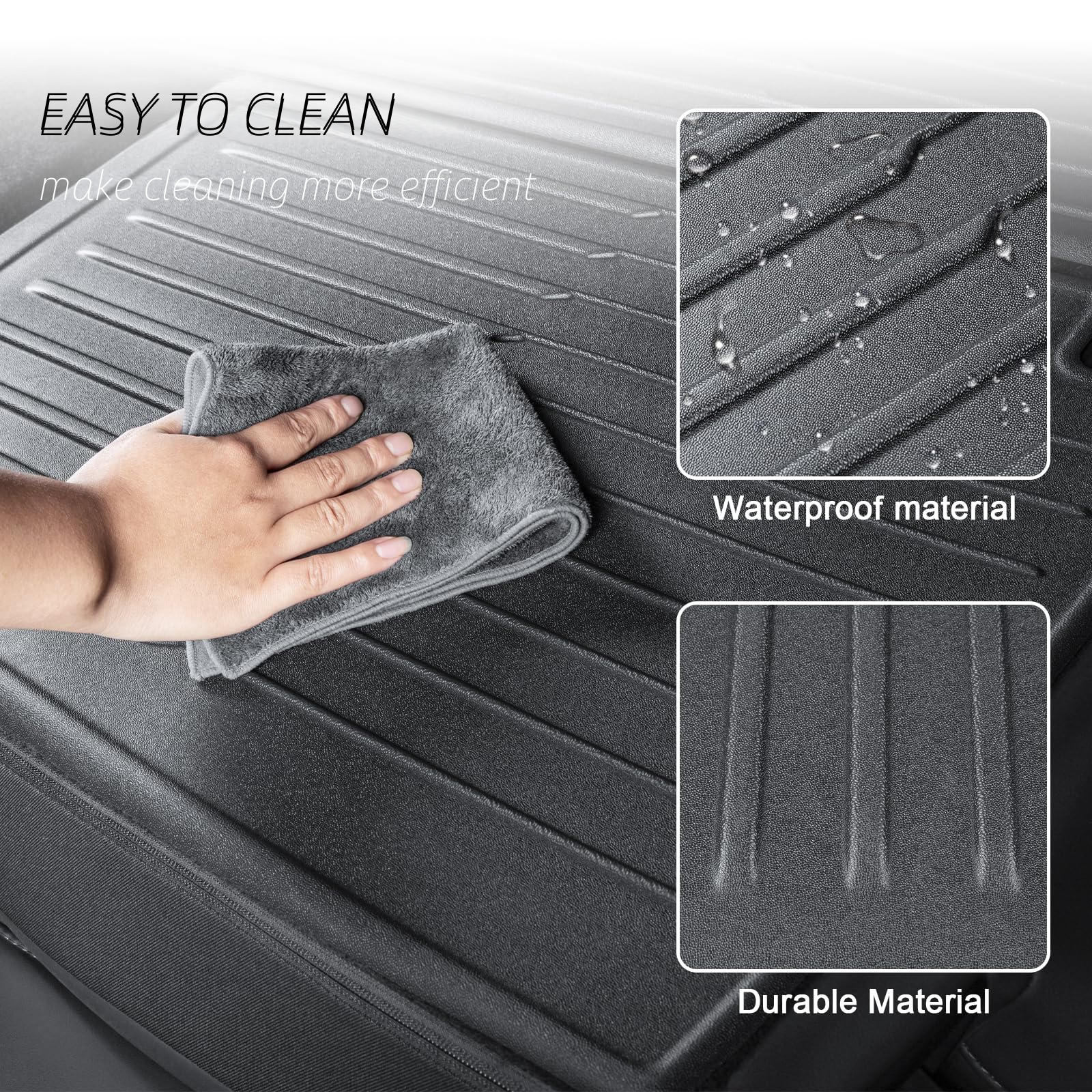 Easy-install rear seat protector using strong Velcro straps, ensuring a secure, non-slip fit for the Model 3 Highland interior