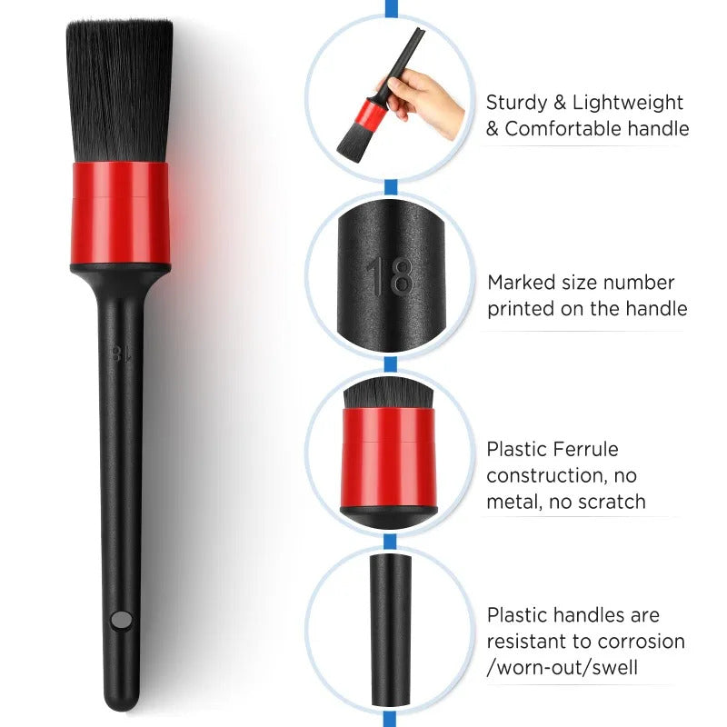 Ergonomic handle car detailing brush with non-scratch plastic design, ensuring safe and comfortable grip during cleaning