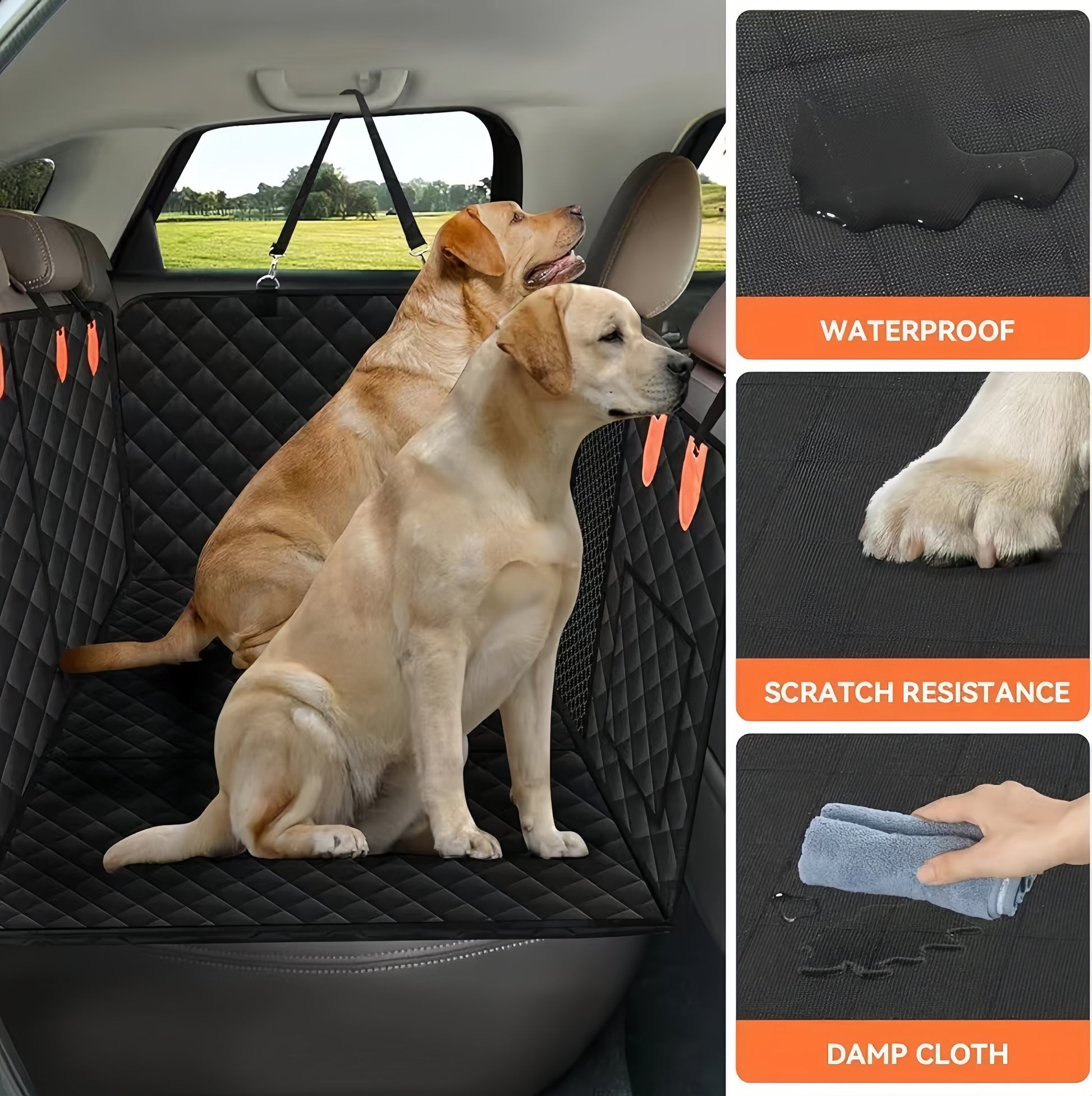 Foldable waterproof dog car seat cover with compact storage bag for travel convenience