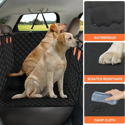 Foldable waterproof dog car seat cover with compact storage bag for travel convenience