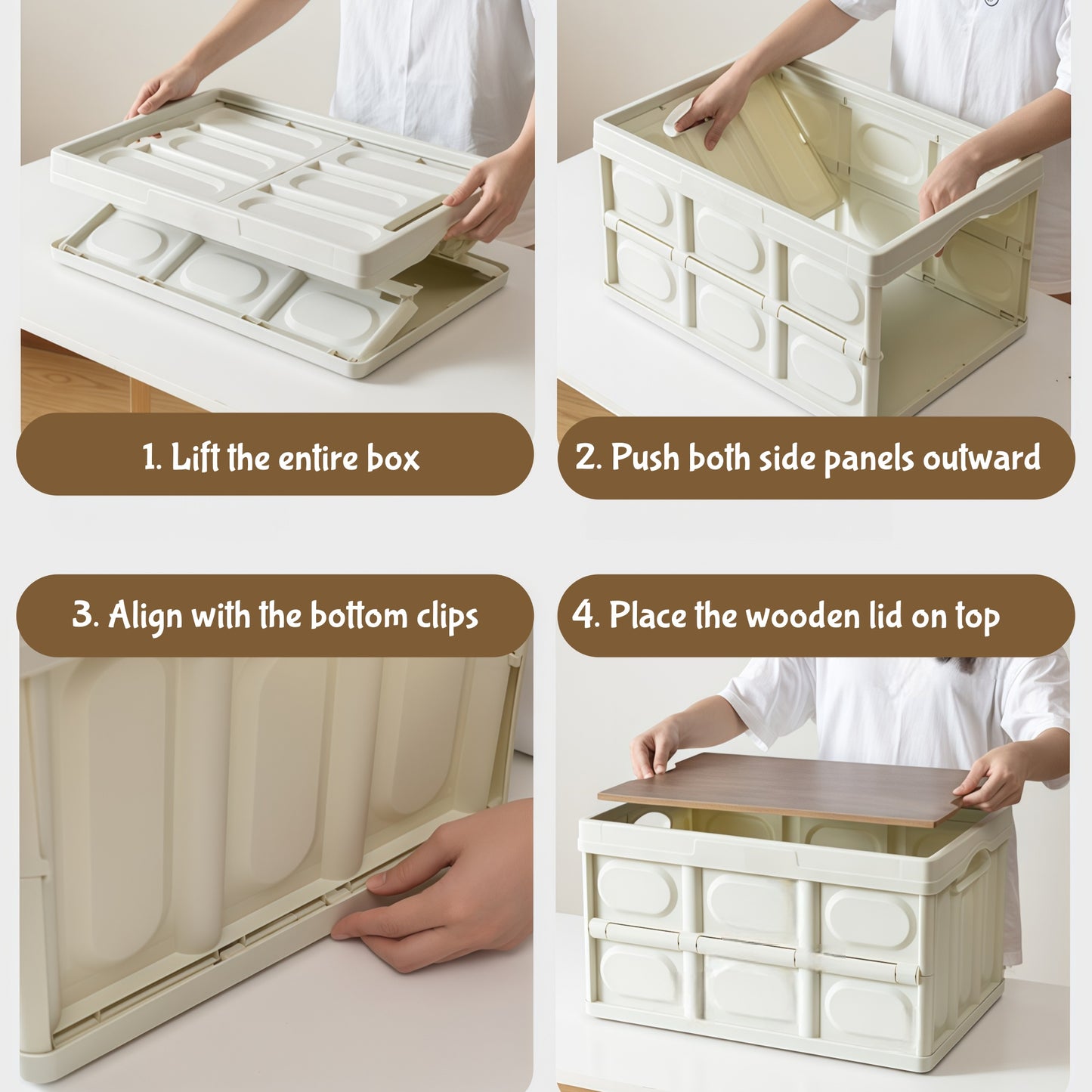 Foldable storage box that doubles as a small table or temporary seat during camping and outdoor trips