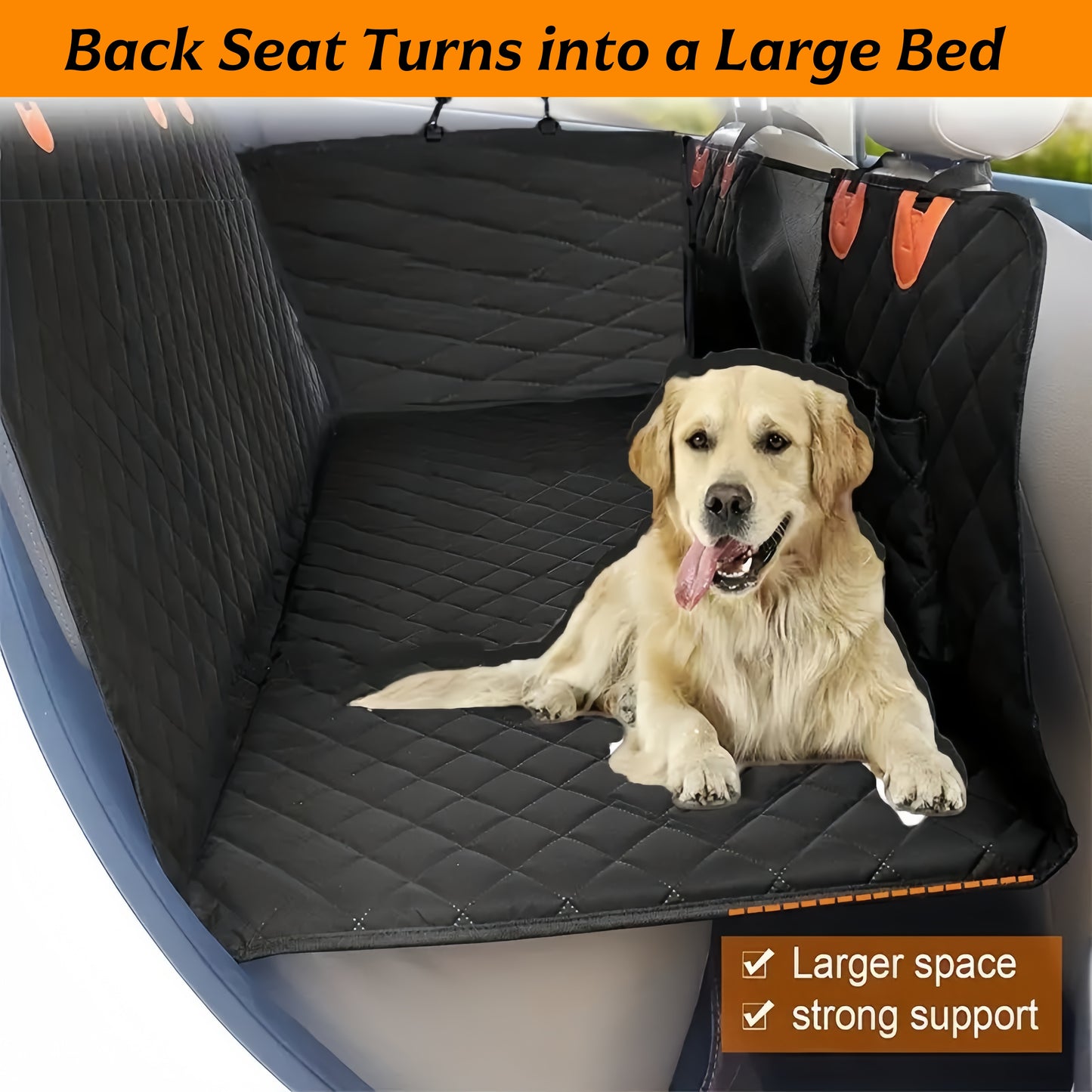 Heavy-duty hard bottom dog car seat cover supports up to 250 lbs, ideal for large dogs