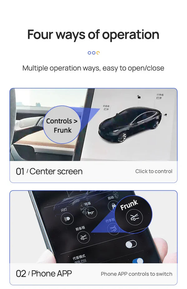 Factory-safe automatic front trunk upgrade for 2025 Tesla Model 3 Highland with zero interference to original systems